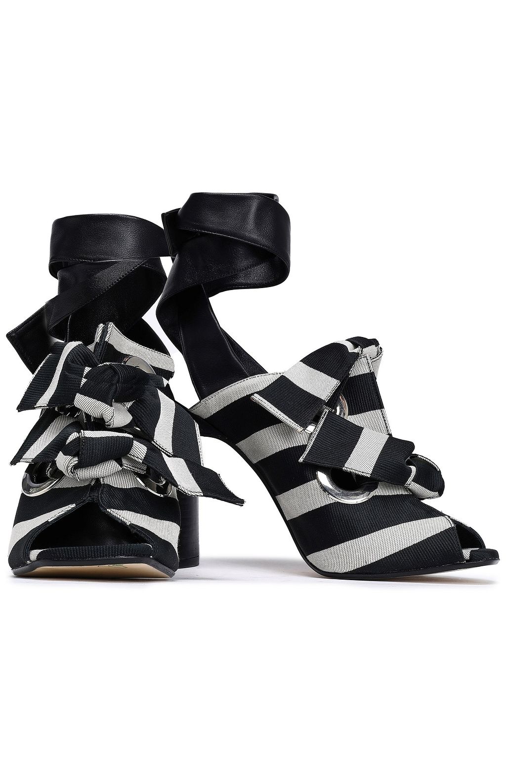 MIISTA Aldara leather-trimmed knotted gingham canvas sandals