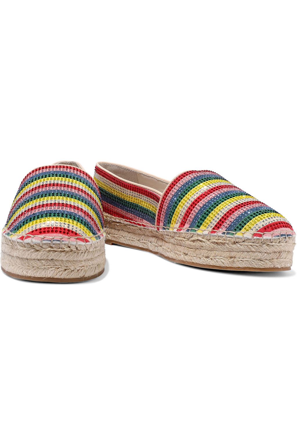 ALICE + OLIVIA Dalyn crystal-embellished striped suede platform espadrilles