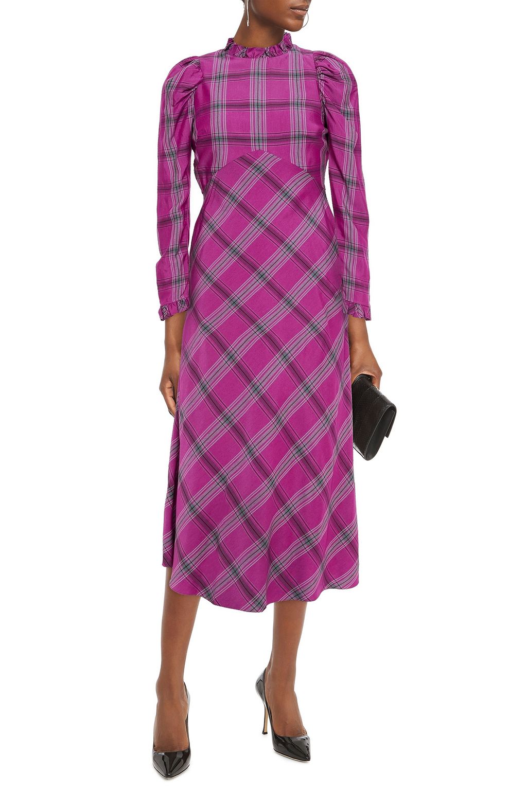 TEMPERLEY LONDON Gathered checked twill midi dress