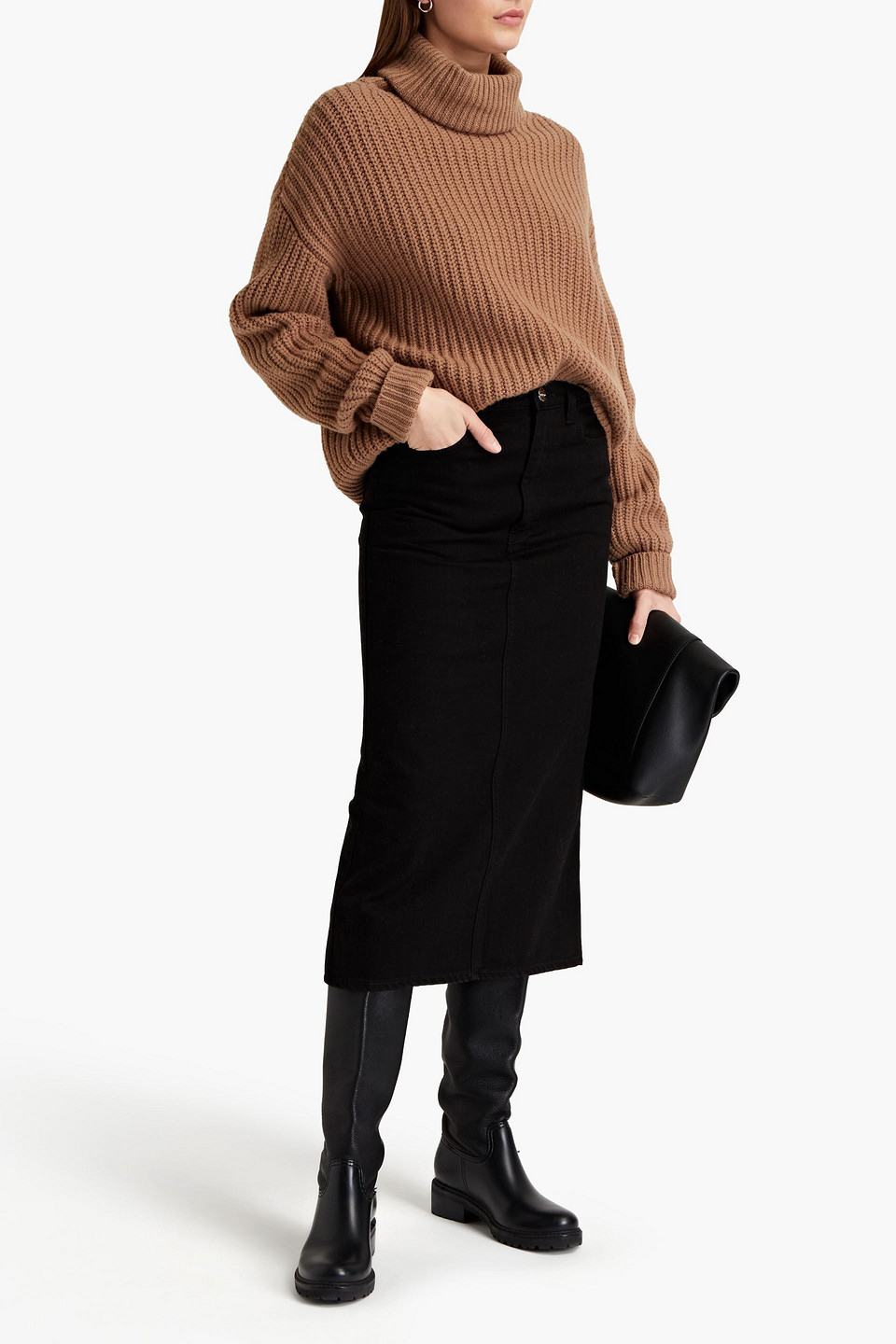 Totême Crinkle Pleated Silk Midi Skirt In Black