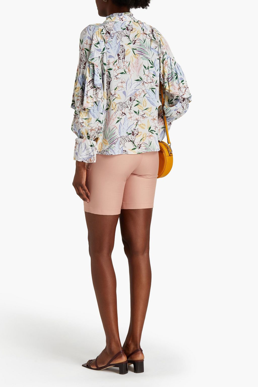 MAJE Ruffled floral-print crepe de chine blouse