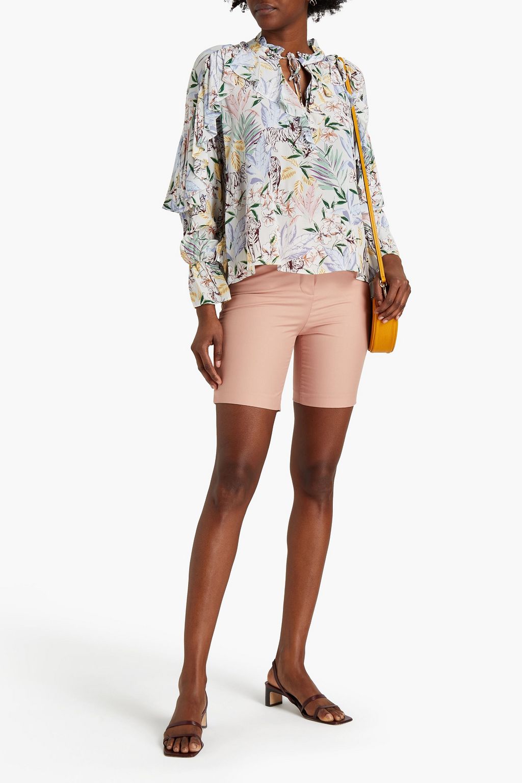 MAJE Ruffled floral-print crepe de chine blouse