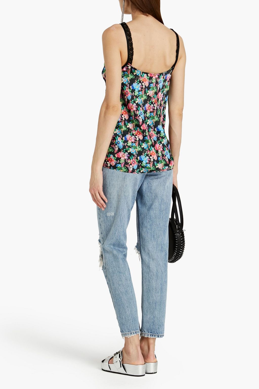 RABANNE Lace-trimmed floral-print satin camisole