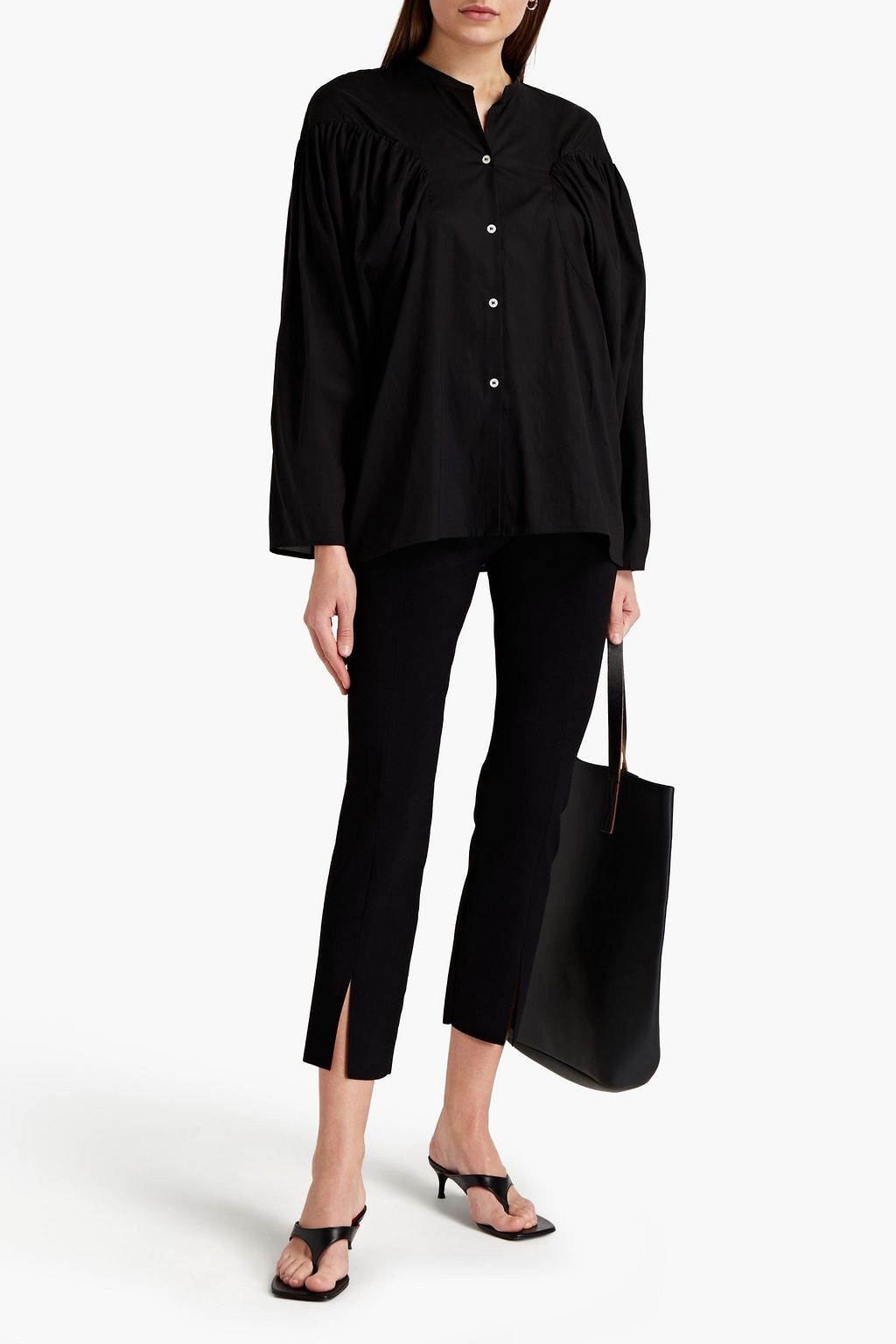 TOTEME Gathered Lyocell and cotton-blend blouse