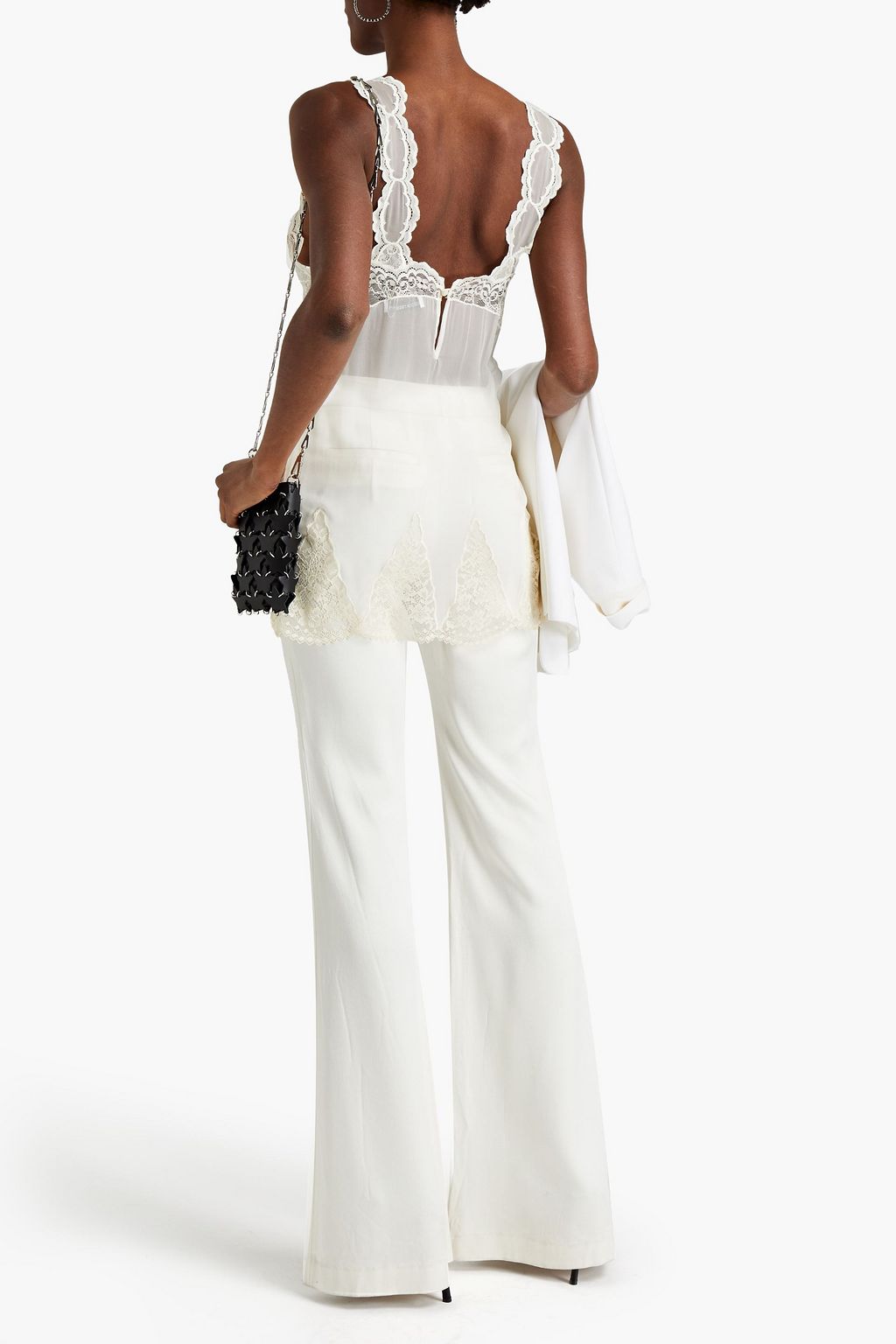 RABANNE Chantilly lace-paneled silk-chiffon camisole