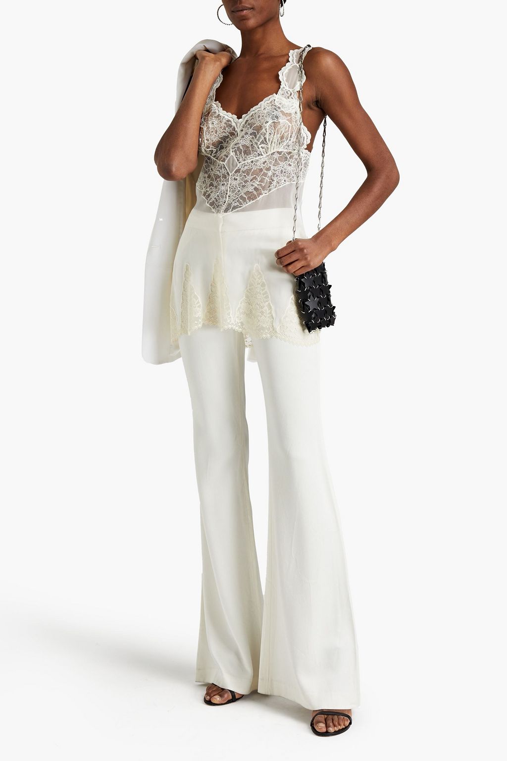 RABANNE Chantilly lace-paneled silk-chiffon camisole