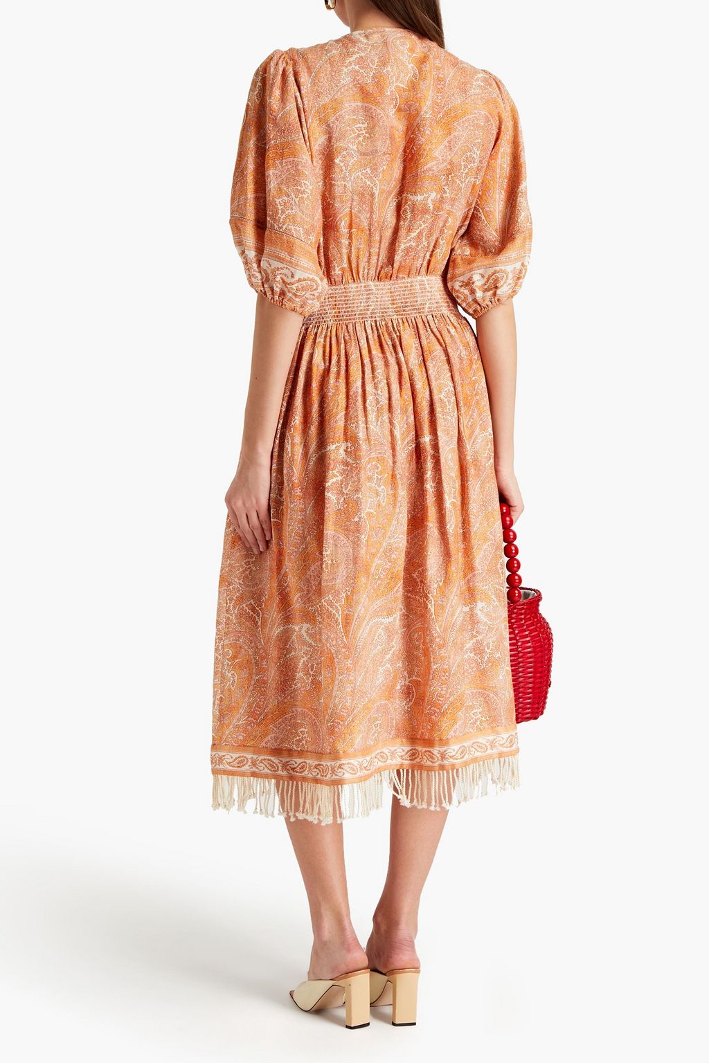 ZIMMERMANN Shirred printed linen-canvas midi dress