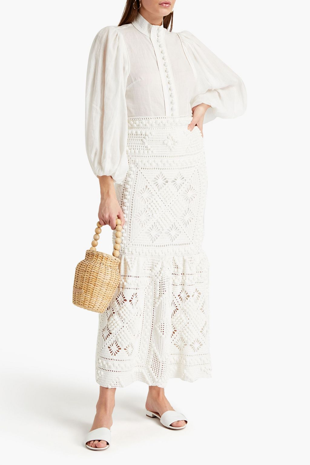 ZIMMERMANN Gathered crocheted cotton  maxi skirt