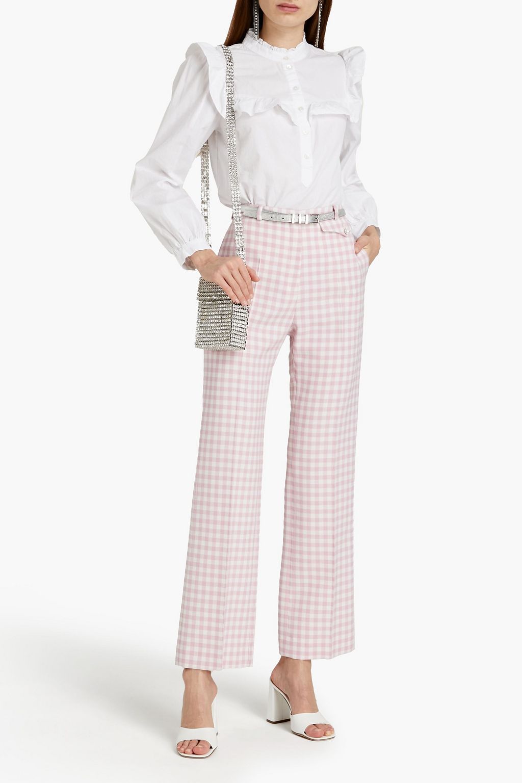 RABANNE Gingham wool straight-leg pants