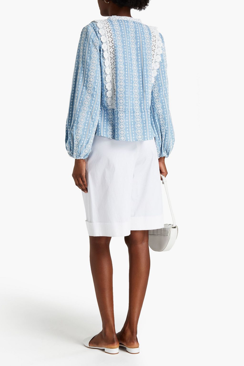 MAJE Gathered broderie anglaise cotton blouse