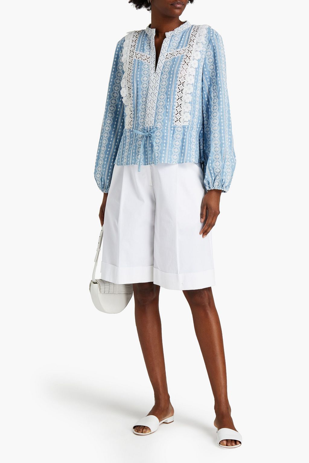 MAJE Gathered broderie anglaise cotton blouse