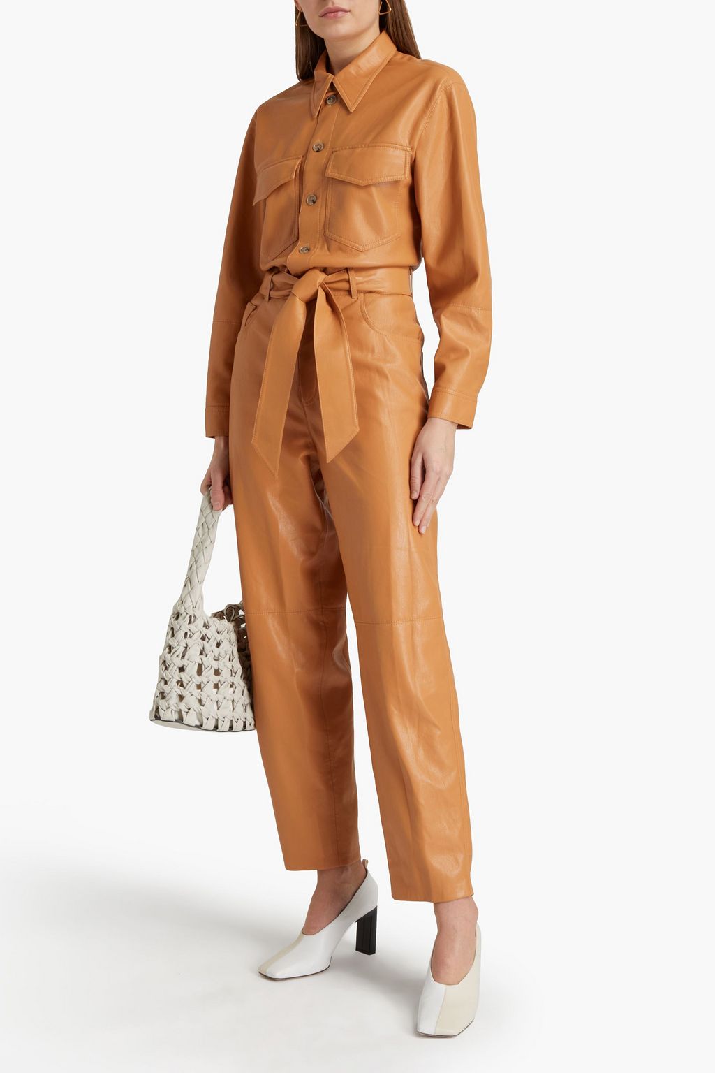 NANUSHKA Belted vegan leather jumpsuit