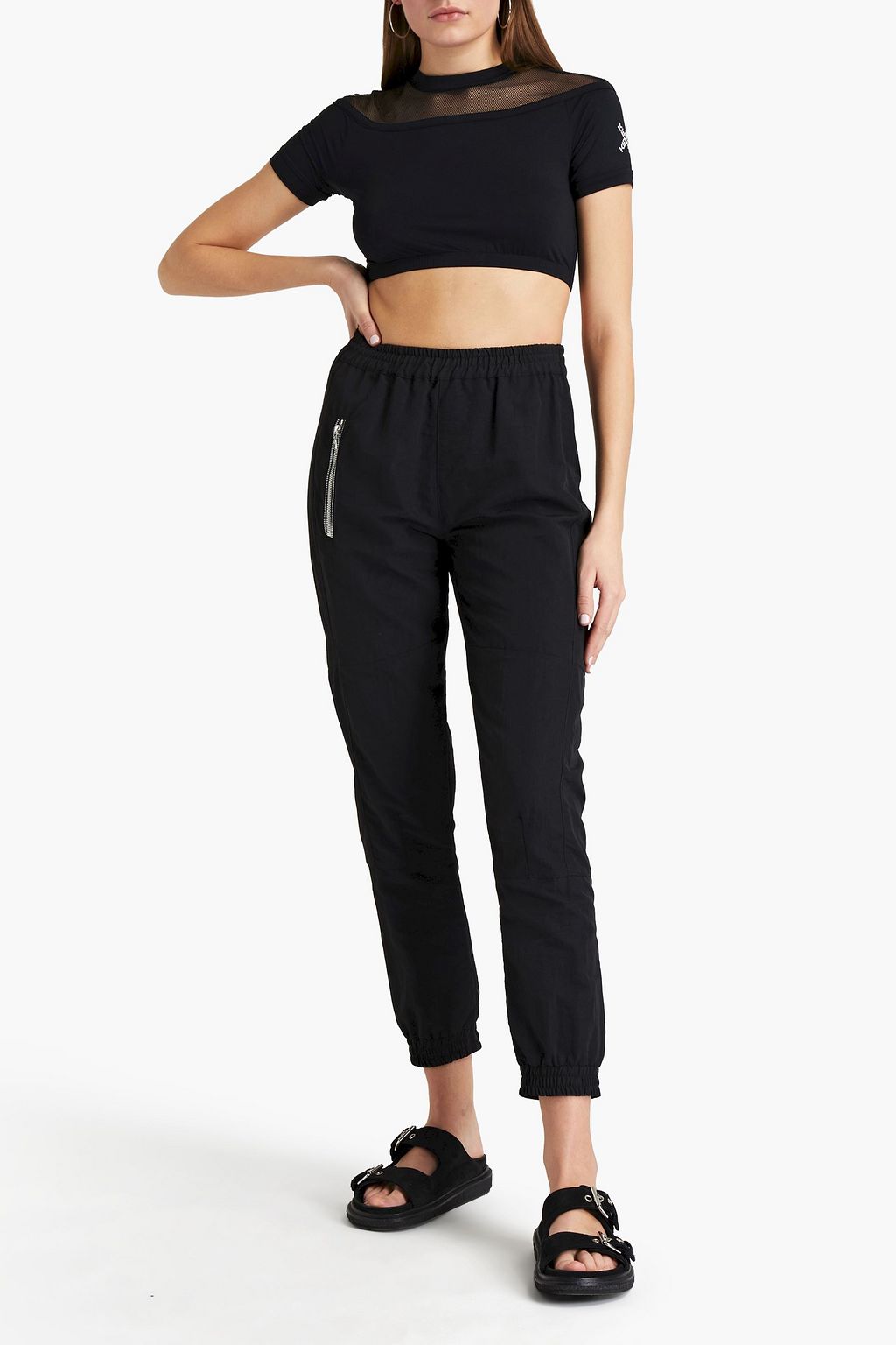 KENZO Mesh-paneled cropped stretch-jersey top