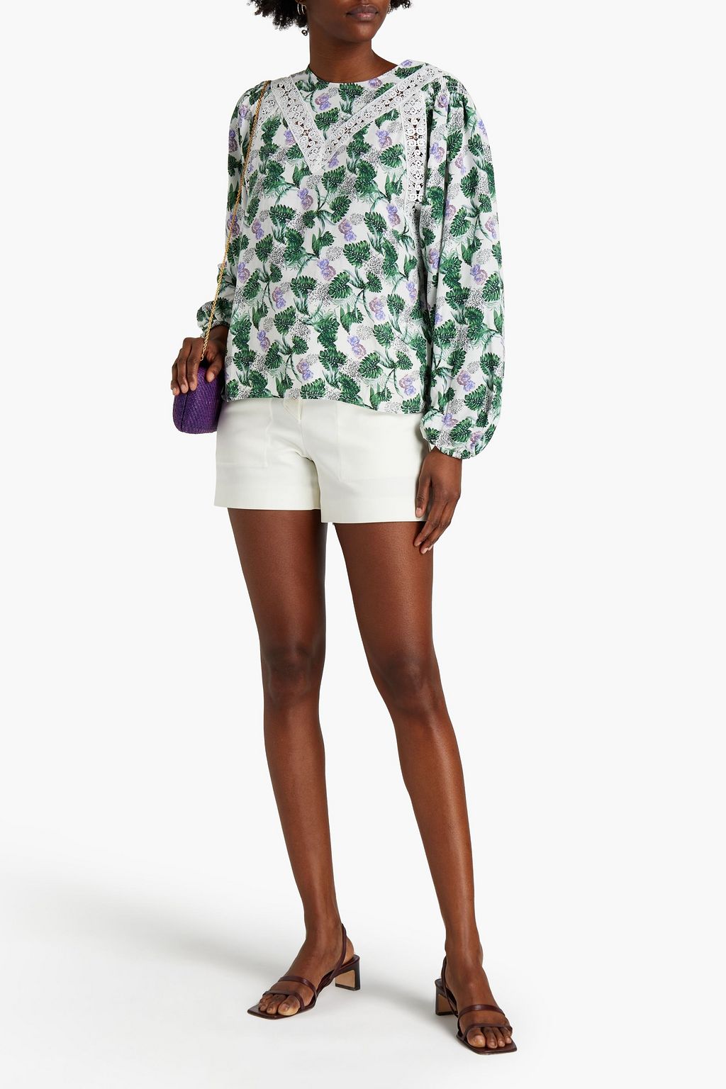 MAJE Bluse aus Webstoff mit floralem Print und Spitzenbesatz