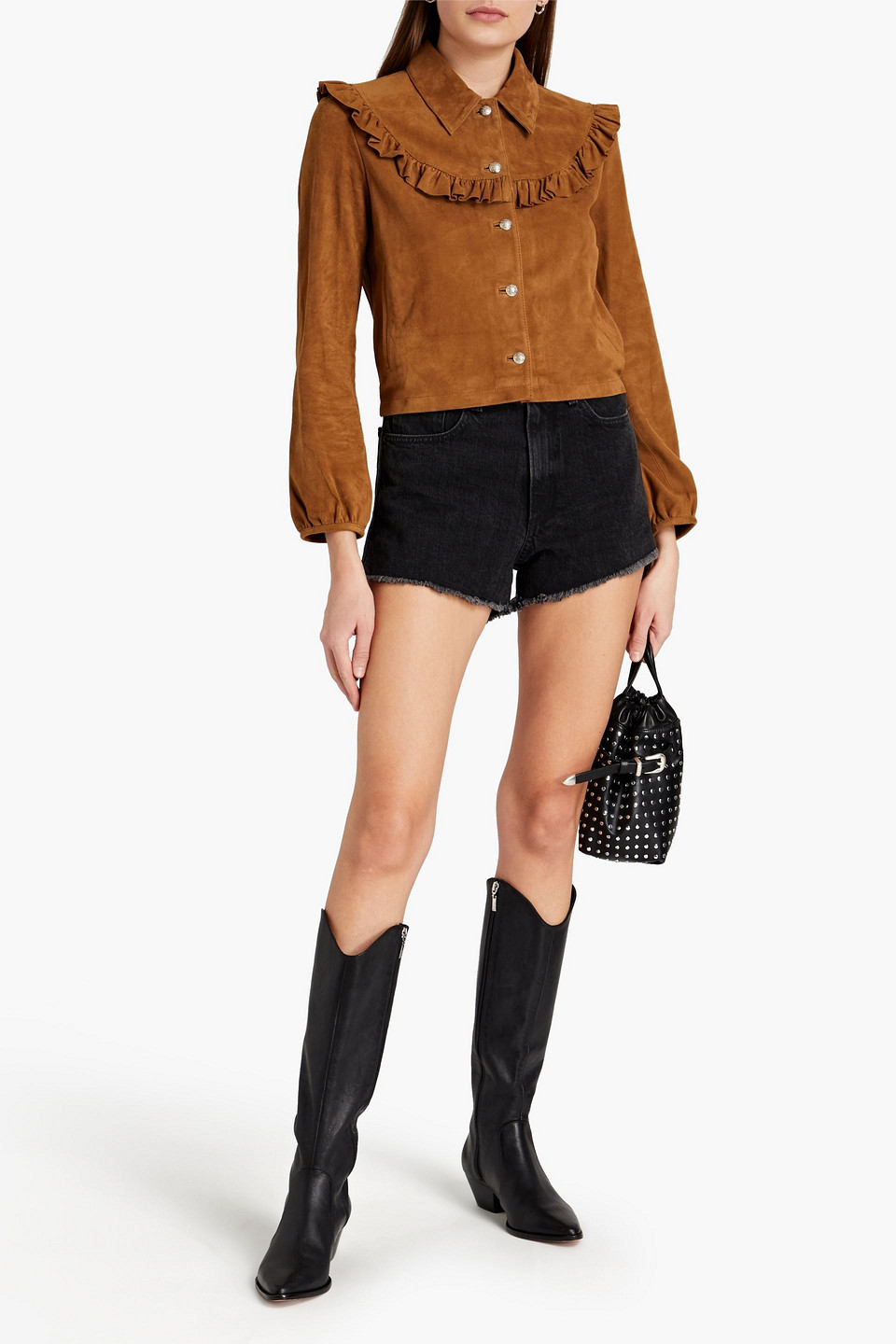 MAJE RUFFLED SUEDE JACKET 3074457345628661641