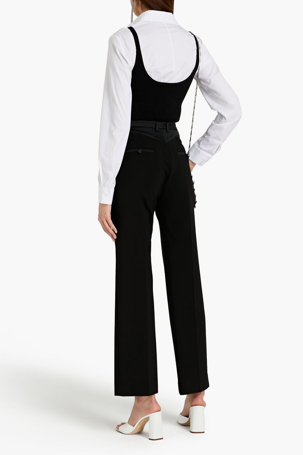 RABANNE Satin-trimmed wool-blend straight-leg pants