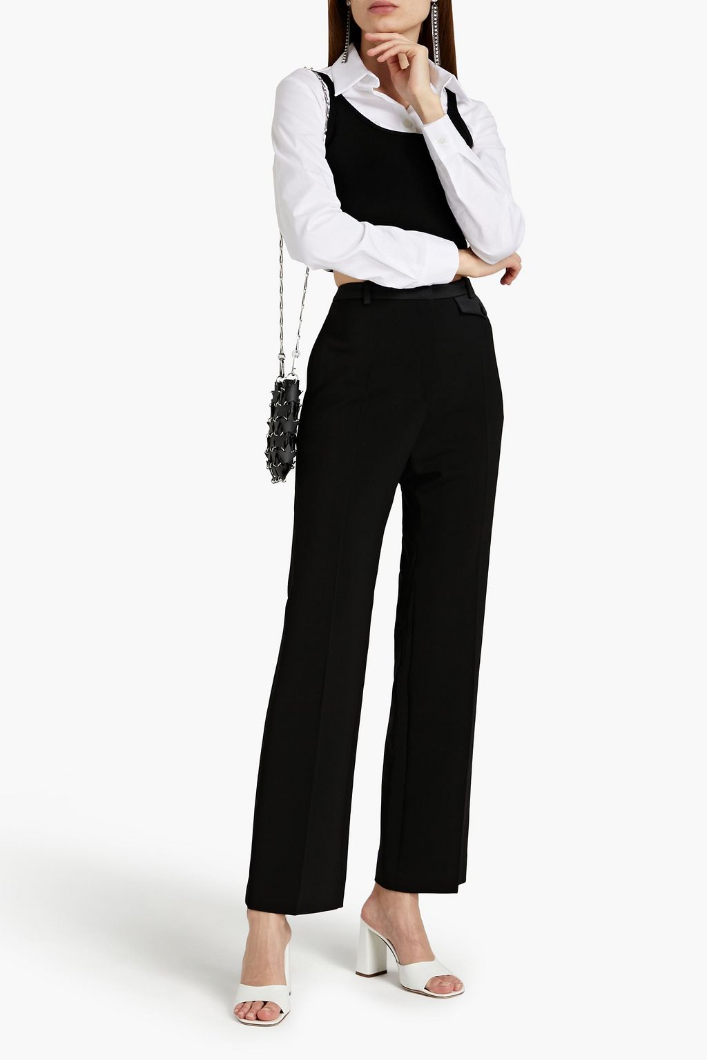 RABANNE Satin-trimmed wool-blend straight-leg pants