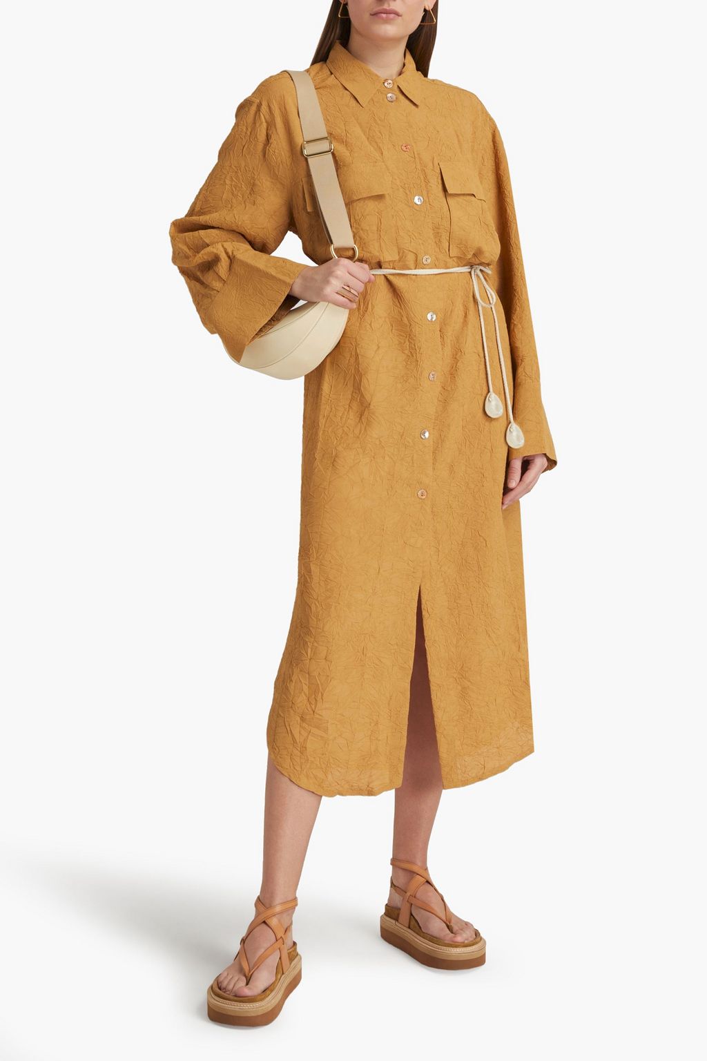 NANUSHKA Crinkled crepe midi shirt dress