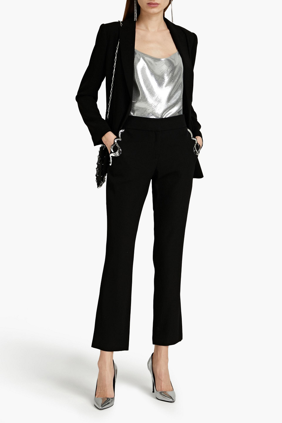 Rabanne Embellished Wool-crepe Straight-leg Pants In Black