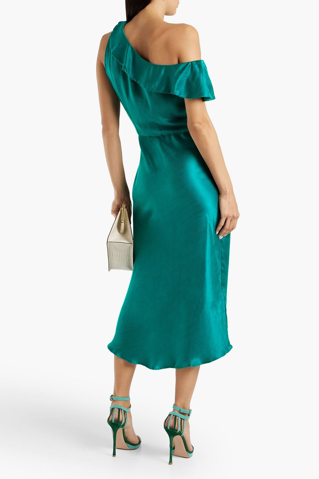 BA&SH Bandy one-shoulder ruched cupro-blend satin-crepe midi dress