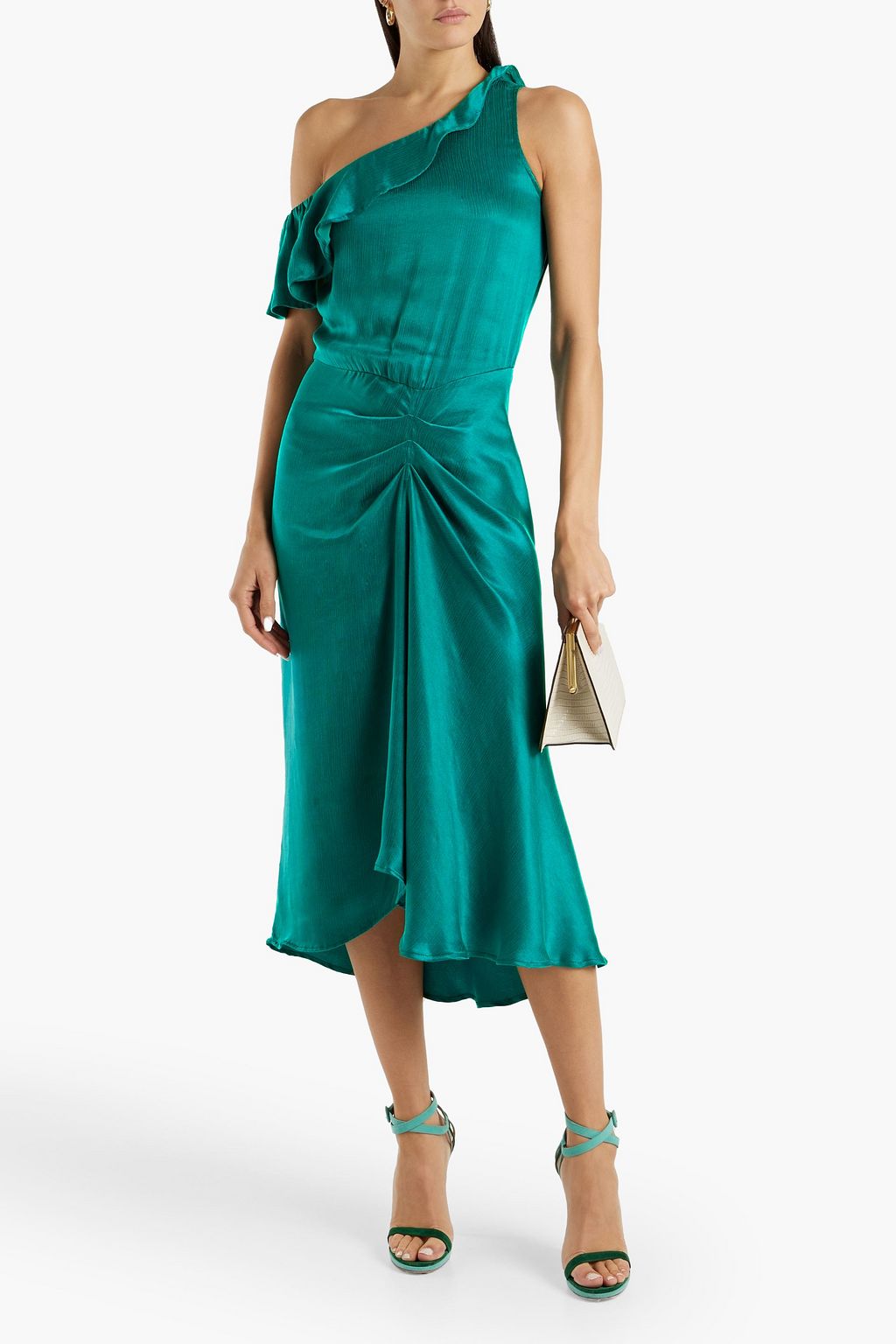 BA&SH Bandy one-shoulder ruched cupro-blend satin-crepe midi dress