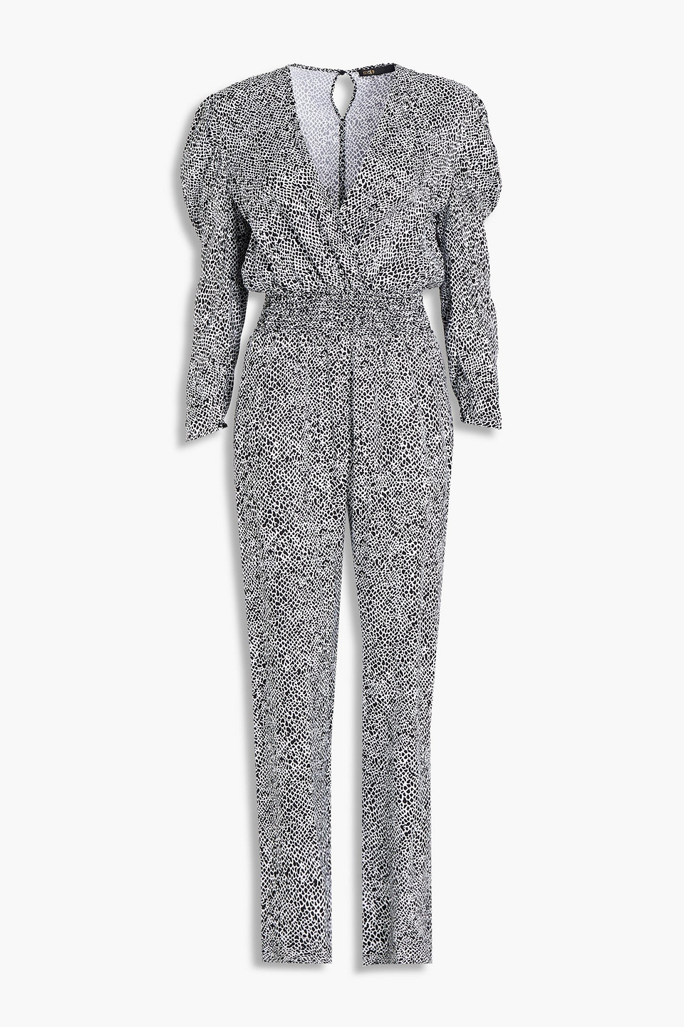 Wrap-effect printed cupro-twill jumpsuit