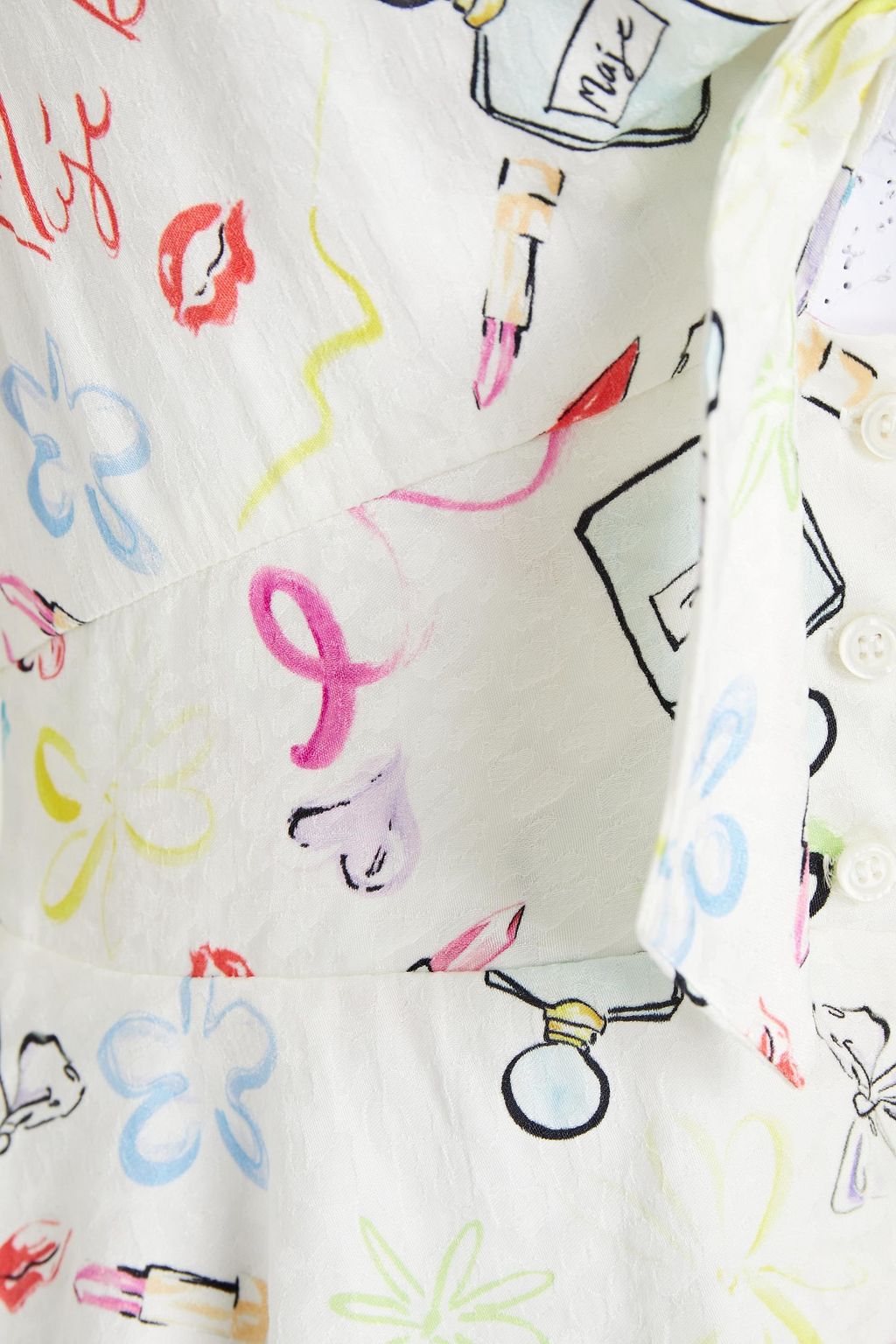 MAJE Bedrucktes Oberteil aus glänzendem Jacquard mit Raffung
