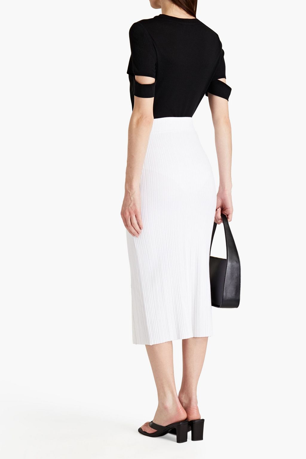 THE RANGE Button-detailed ribbed jersey midi skirt