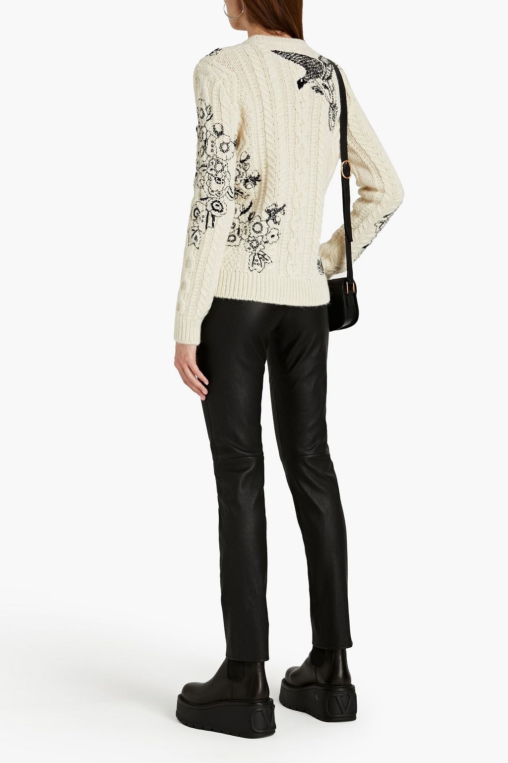 VALENTINO GARAVANI Embroidered cable-knit wool and alpaca-blend sweater
