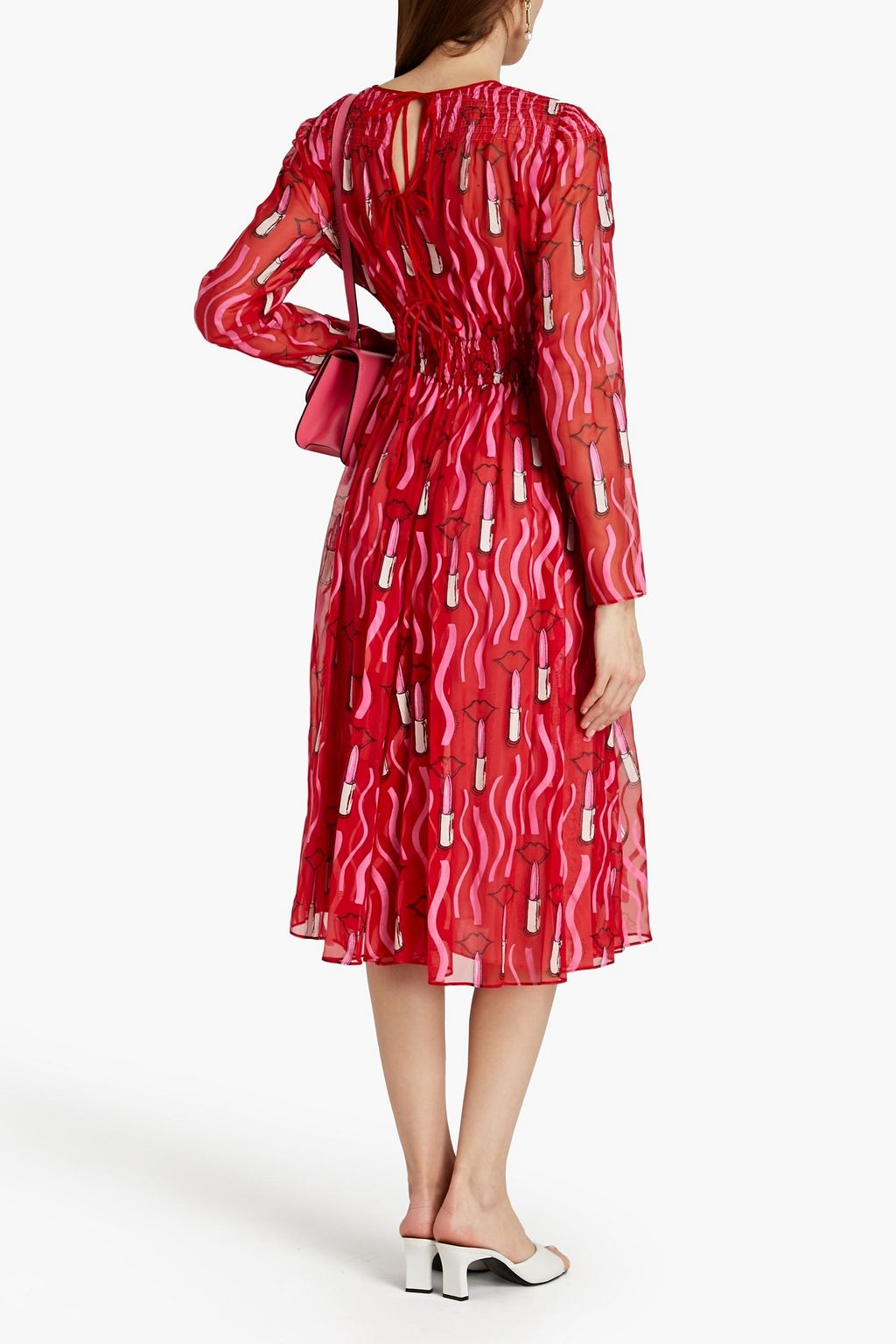 VALENTINO GARAVANI Shirred printed silk-chiffon midi dress
