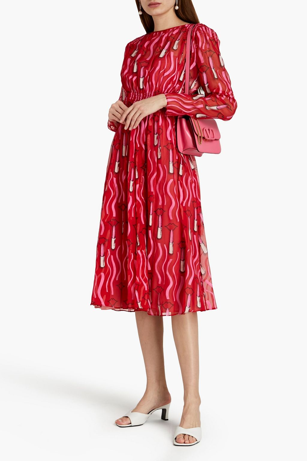 VALENTINO GARAVANI Shirred printed silk-chiffon midi dress