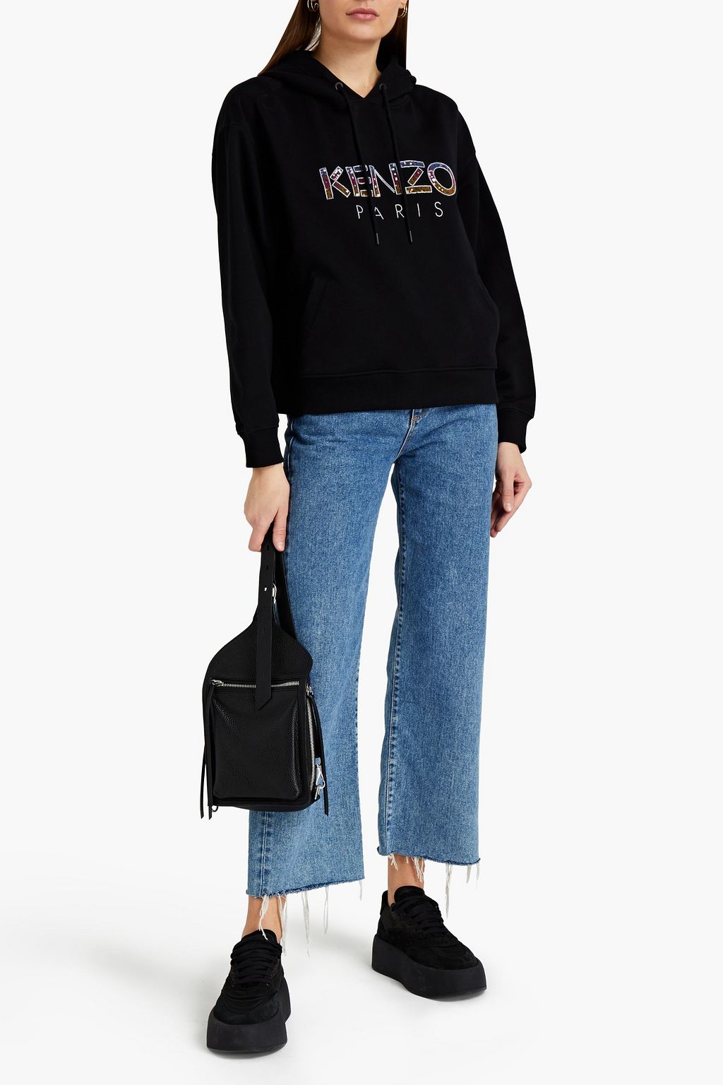 KENZO Embellished French cotton-terry hoodie