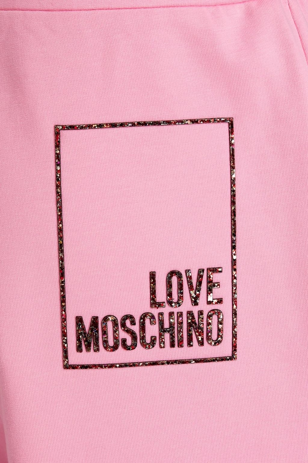 LOVE MOSCHINO Cropped glittered French cotton-blend terry track pants