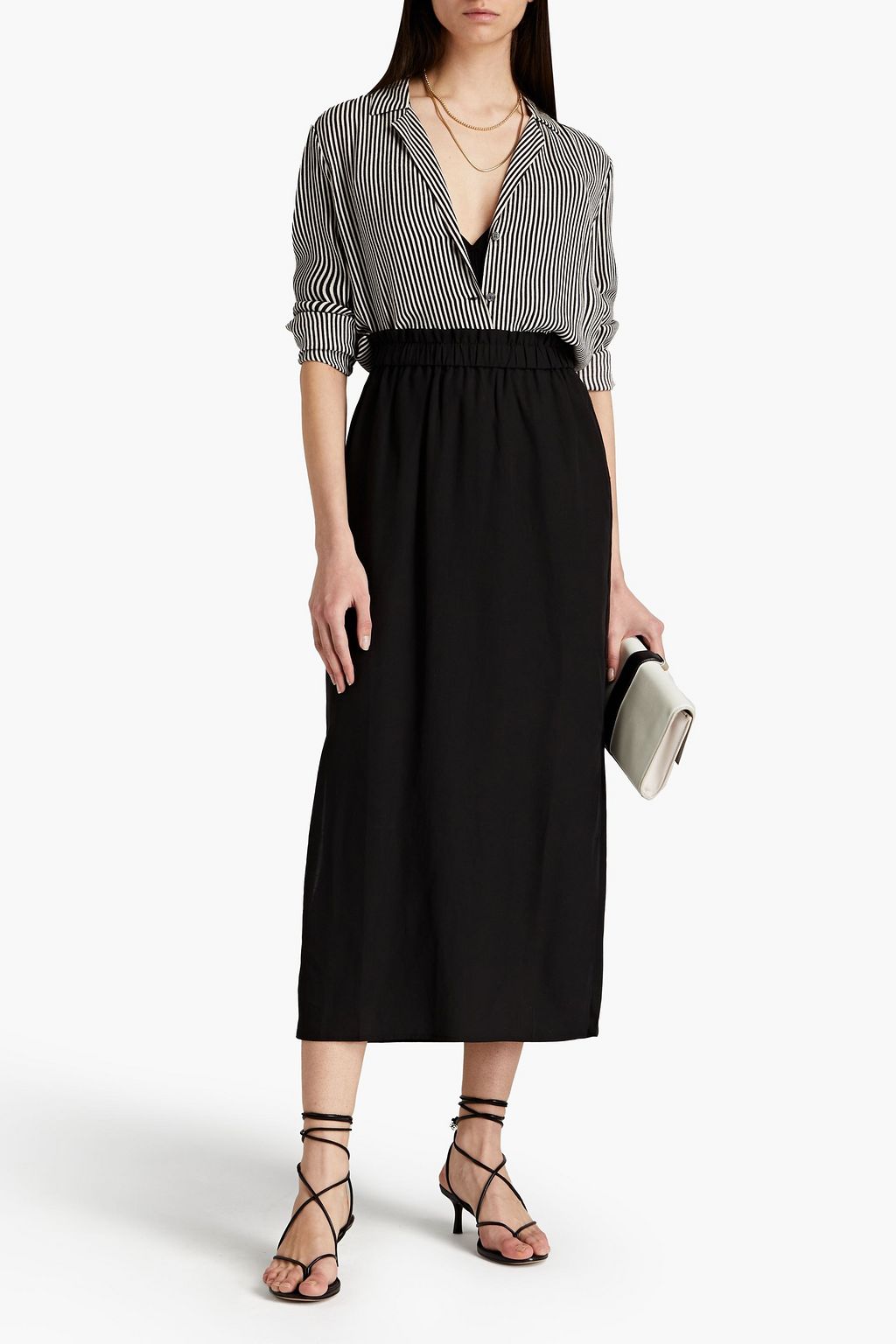 SAMSØE Φ SAMSØE Bansa ruffle-trimmed Lyocell and linen-blend midi skirt