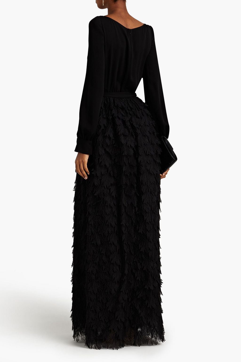 VALENTINO GARAVANI Belted broderie anglaise-paneled silk-crepe gown