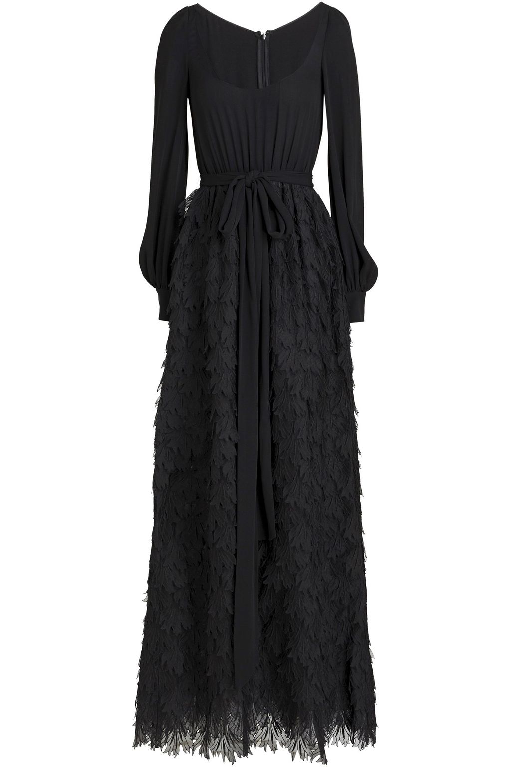 VALENTINO GARAVANI Belted broderie anglaise-paneled silk-crepe gown ...