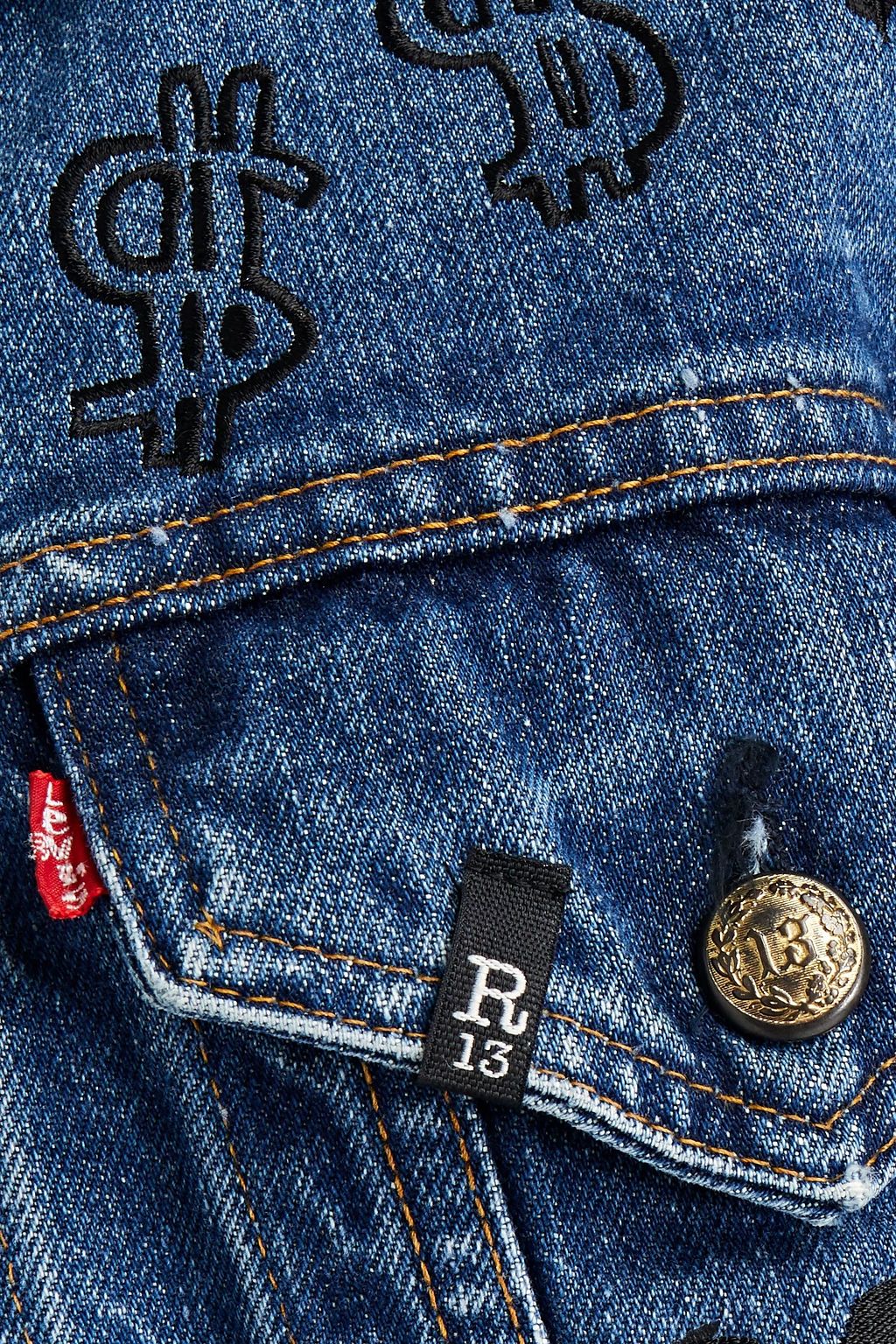 R13 Oversized distressed embellished printed denim jacket