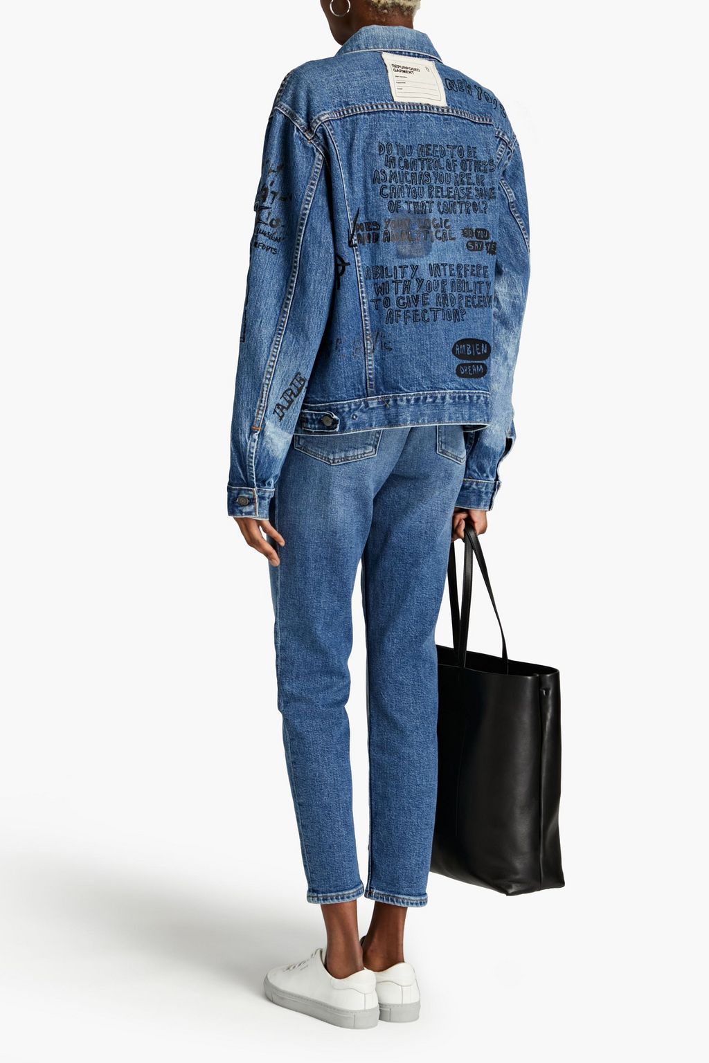 R13 Oversized distressed embellished printed denim jacket