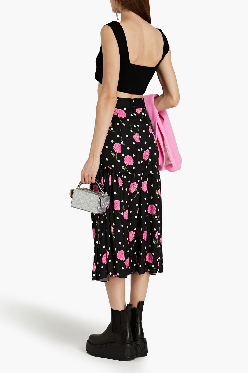 RABANNE Printed satin midi skirt
