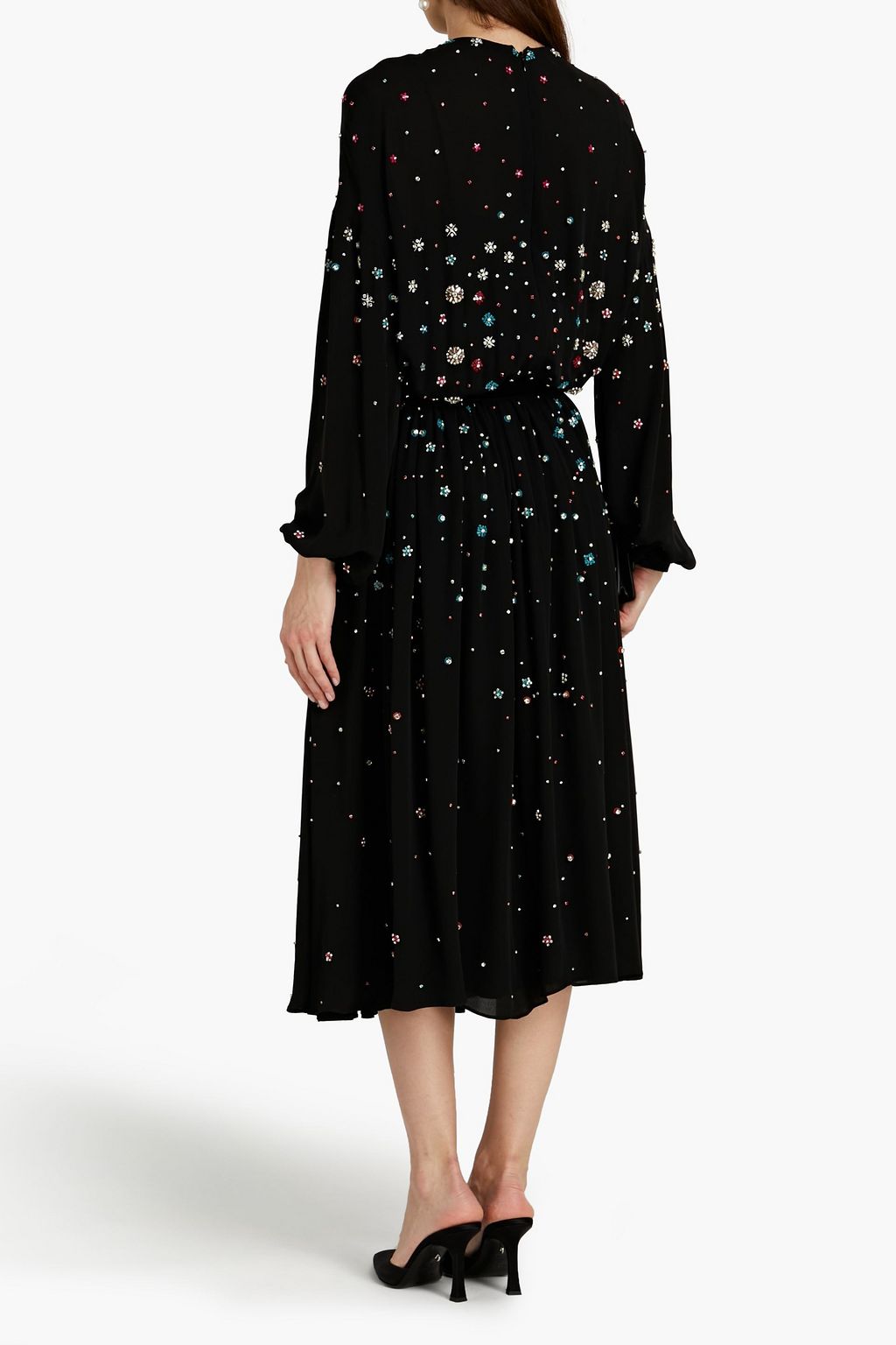 VALENTINO GARAVANI Gathered embellished silk-crepe midi dress