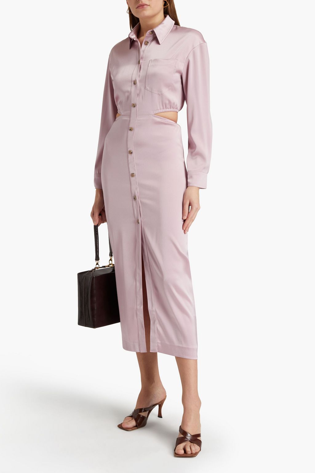 NANUSHKA Cutout satin midi shirt dress