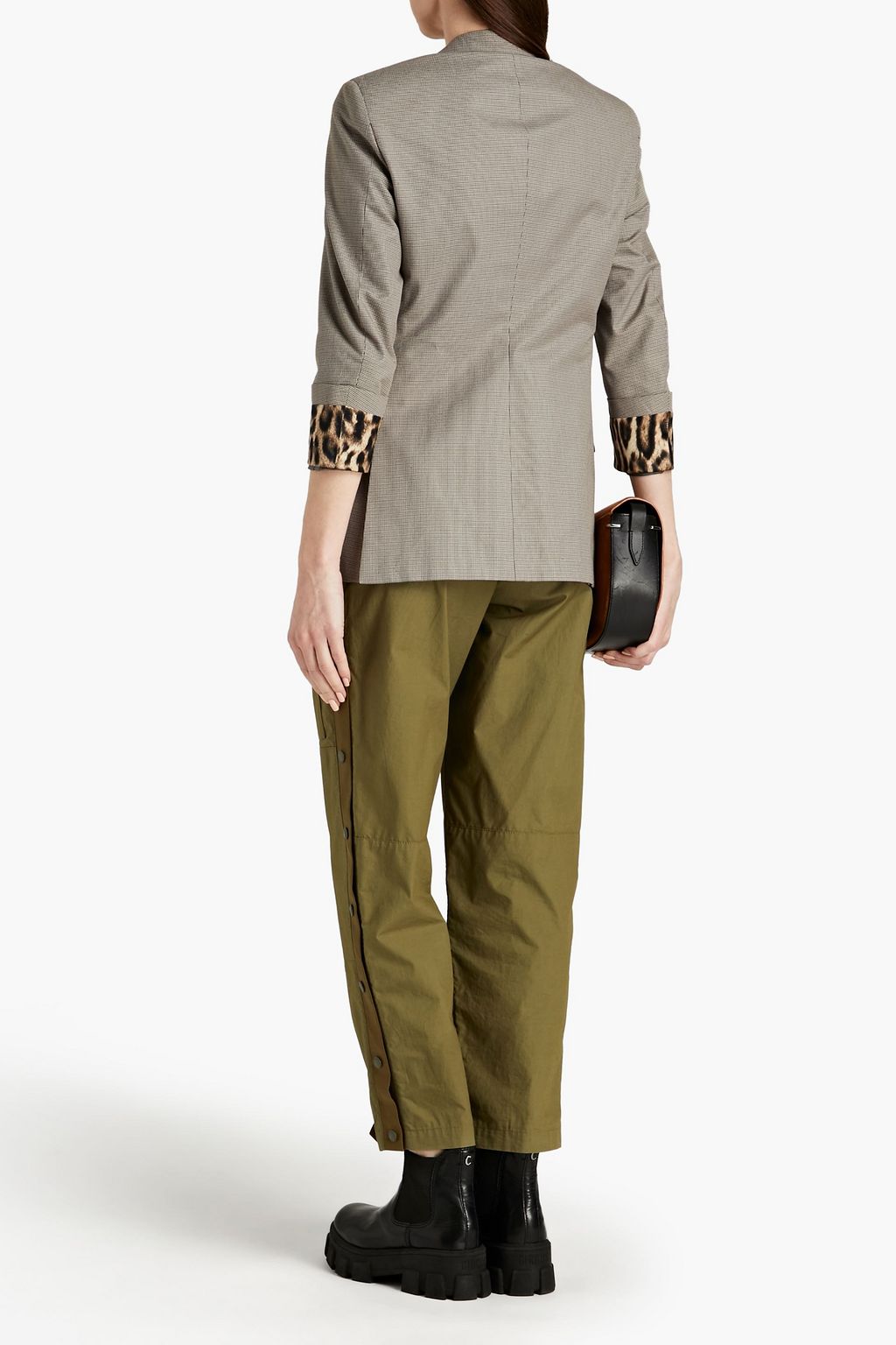 R13 Silk satin-trimmed houndstooth cotton blazer