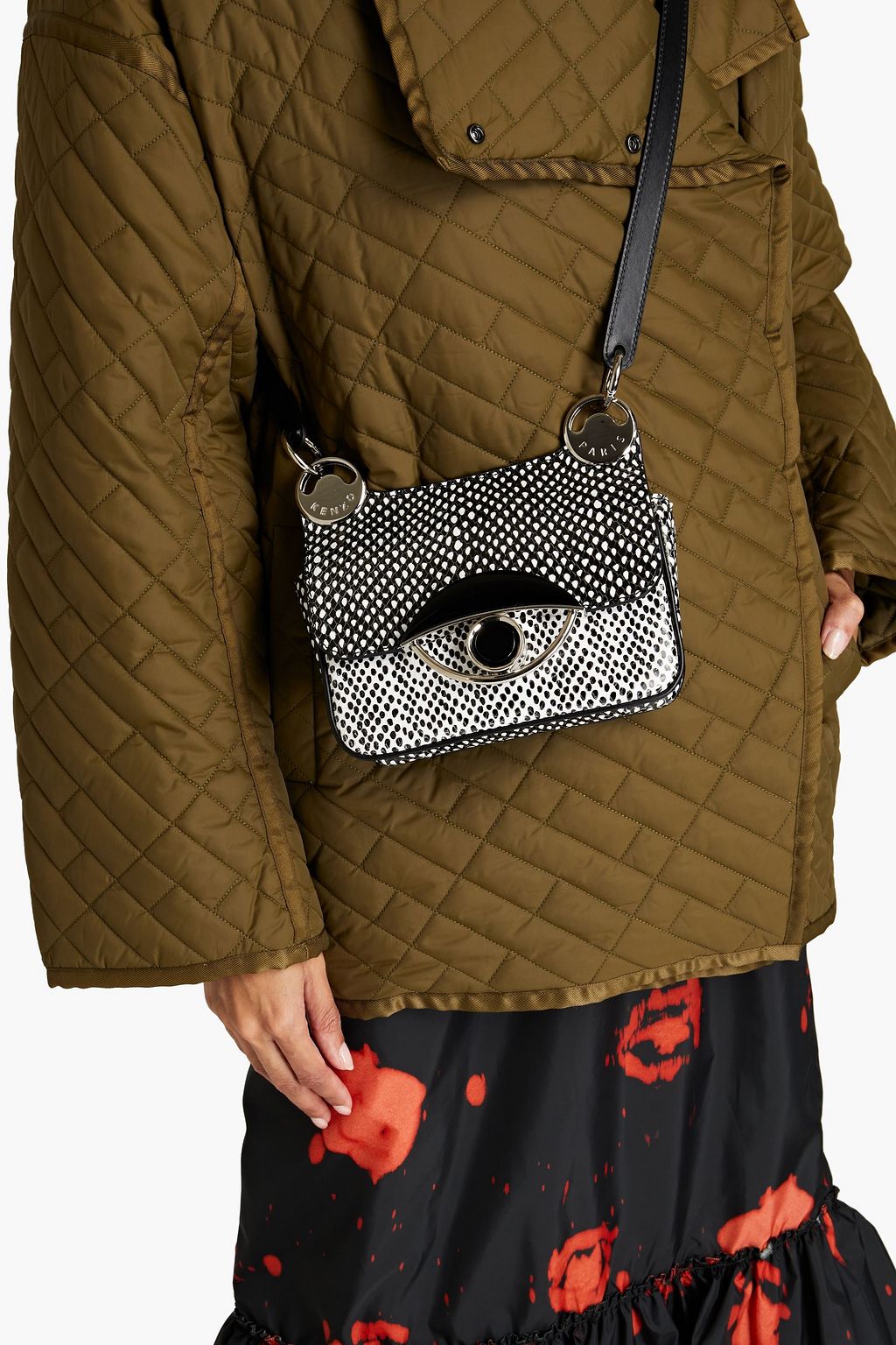 KENZO Embellished snake-effect leather shoulder bag