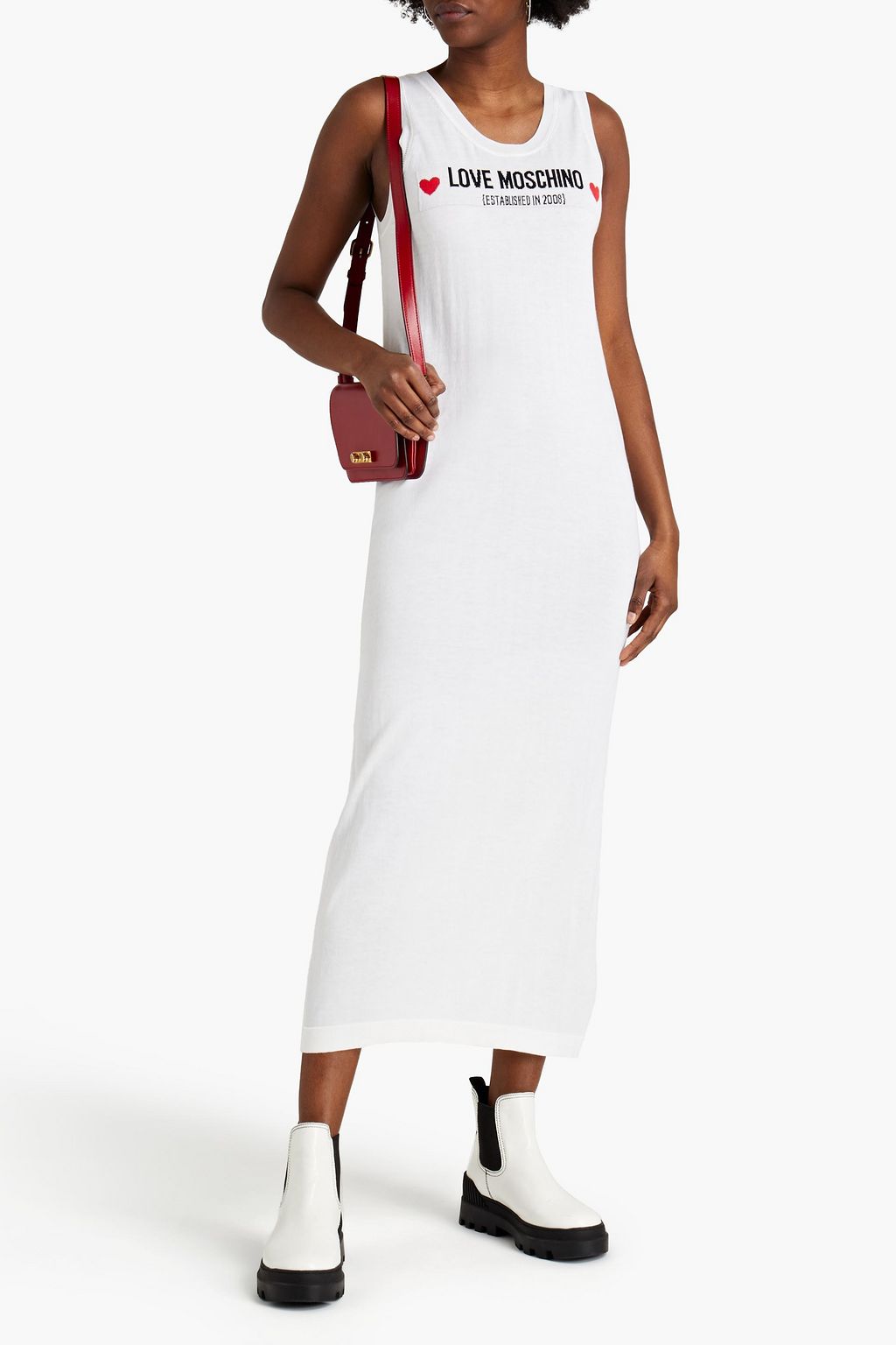 LOVE MOSCHINO Intarsia cotton and silk-blend midi dress