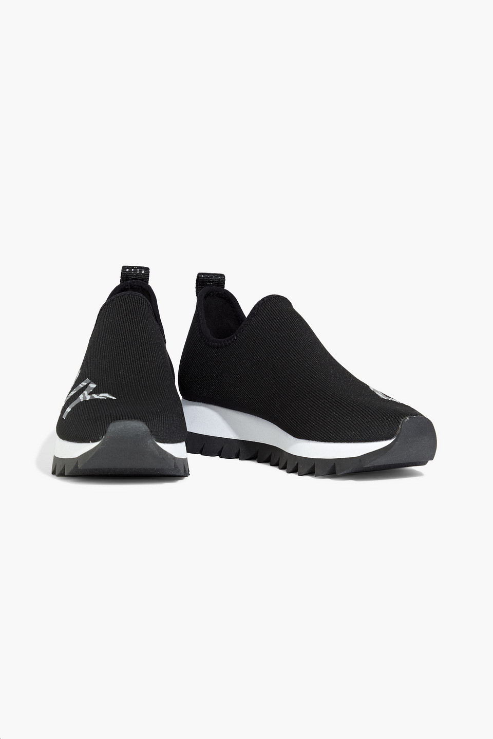 Dkny Azer Logo-appliquéd Stretch-knit Trainers In Black