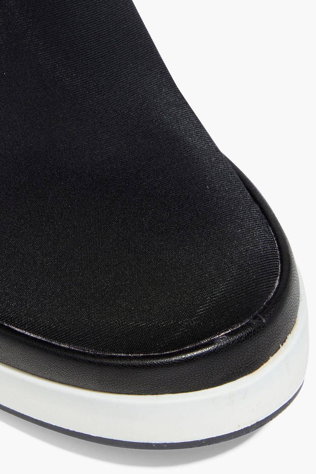 DKNY Samar faux leather-paneled stretch-knit wedge sneakers