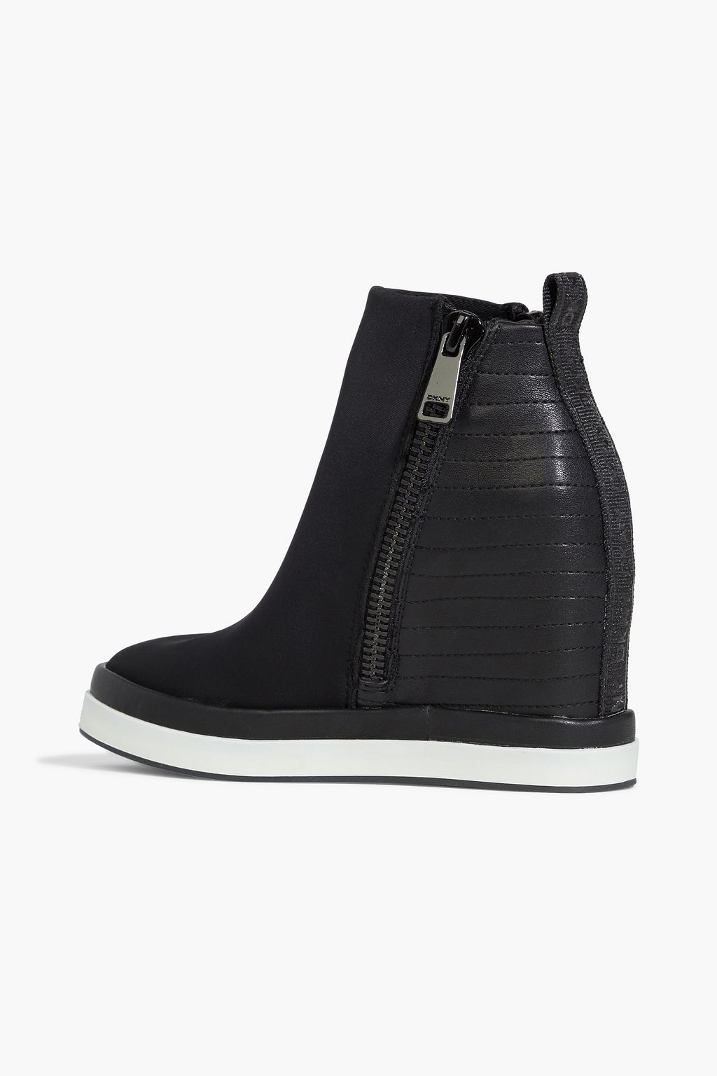 DKNY Samar faux leather-paneled stretch-knit wedge sneakers