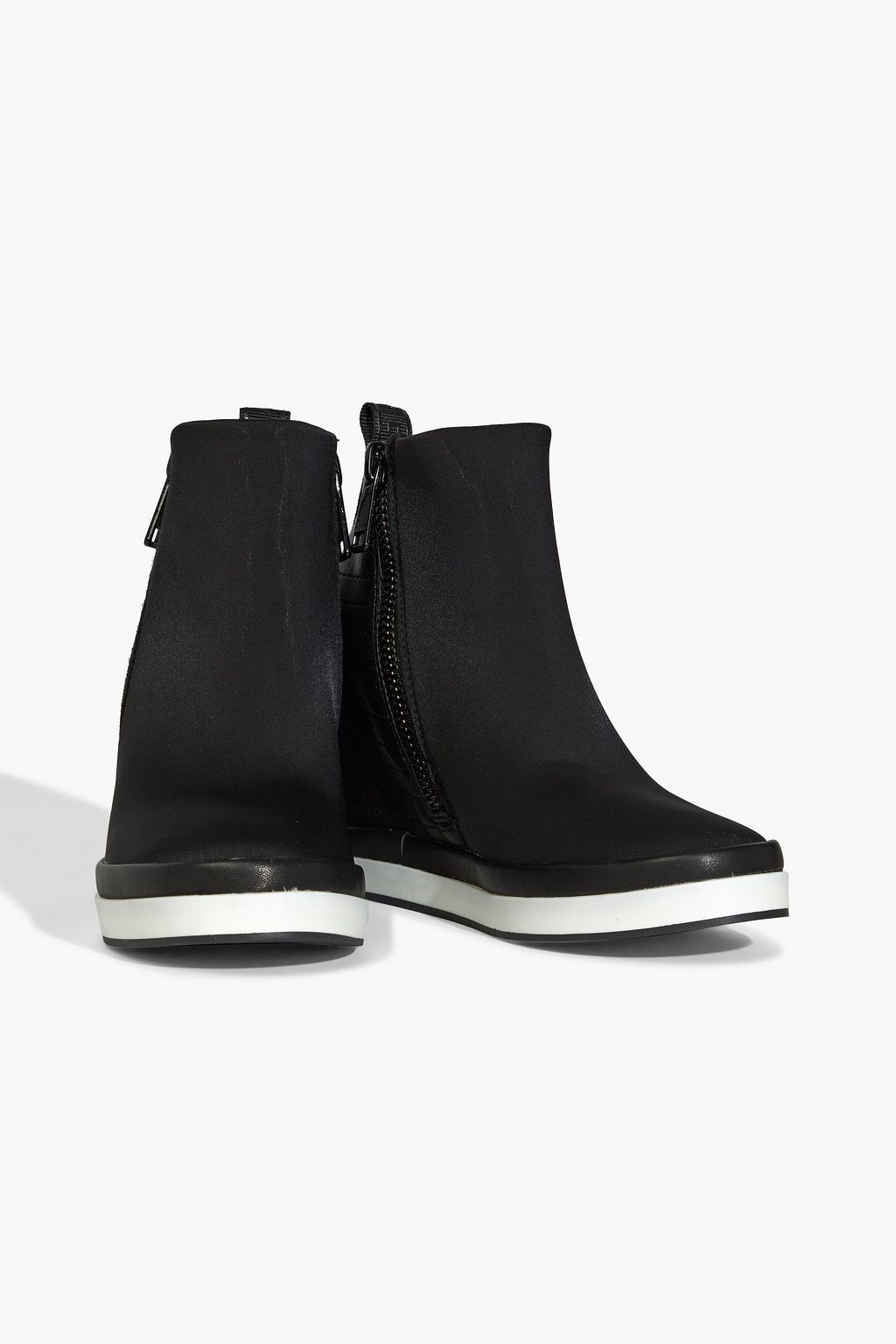 DKNY Samar faux leather-paneled stretch-knit wedge sneakers