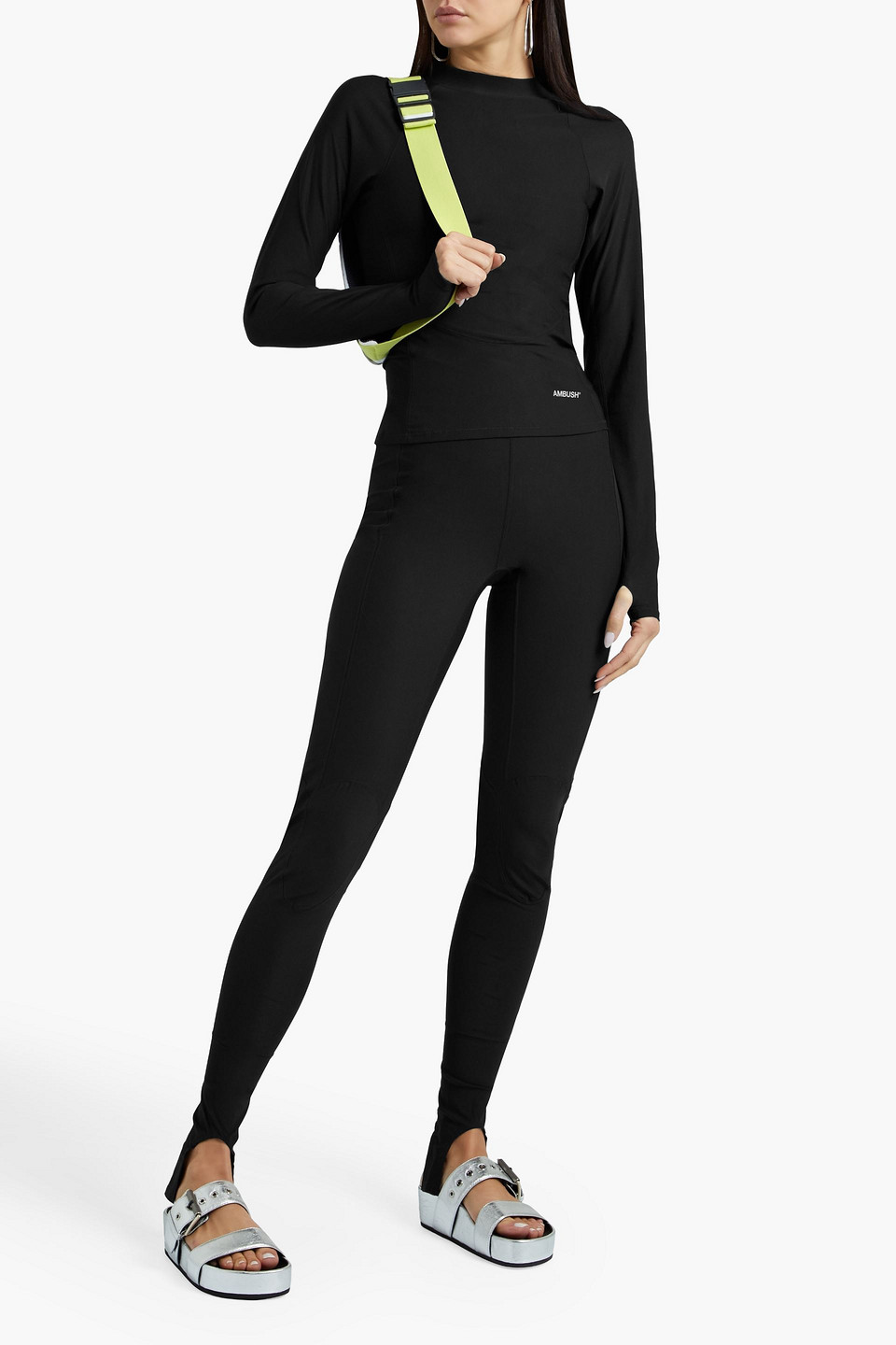 Ambush Jacquard-trimmed Scuba Leggings In Black