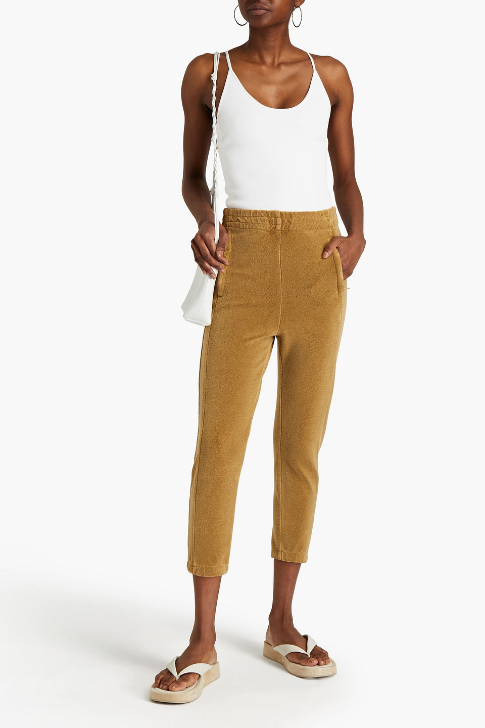 Yeezy Cropped Cotton-blend Terry Track Trousers In Gold